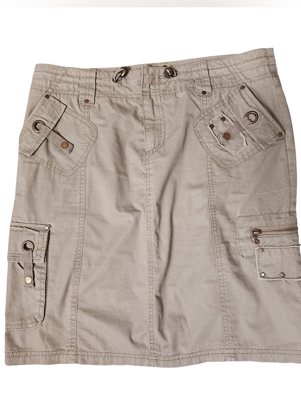 POINT ZERO Vintage Y2K Cargo Skirt Khaki Beige Gorpcore Utility Sz 9/10